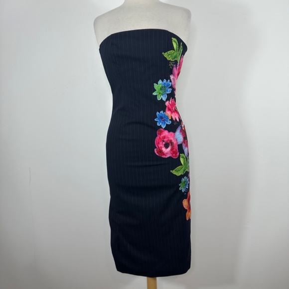Ramy Brook Magnolia Embelished Midi Dress in Navy Pinstripe Size P $895 - Picture 3 of 14